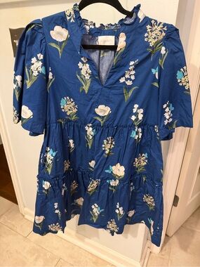 SugarLips Blue Floral Tiered V-Neck Women's Top